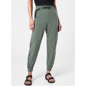 ATHLETA Quest Jogger Pant Bali Green 8P Petite Semi Fitted Mid Rise Belted Mesh